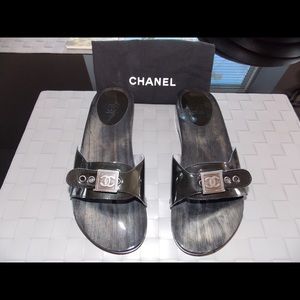 Authentic CHANEL Wooden Sandals Slides Mules